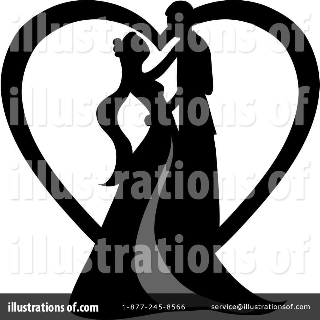 Wedding Couple Silhouette in Heart - Romantic Vector Illustration