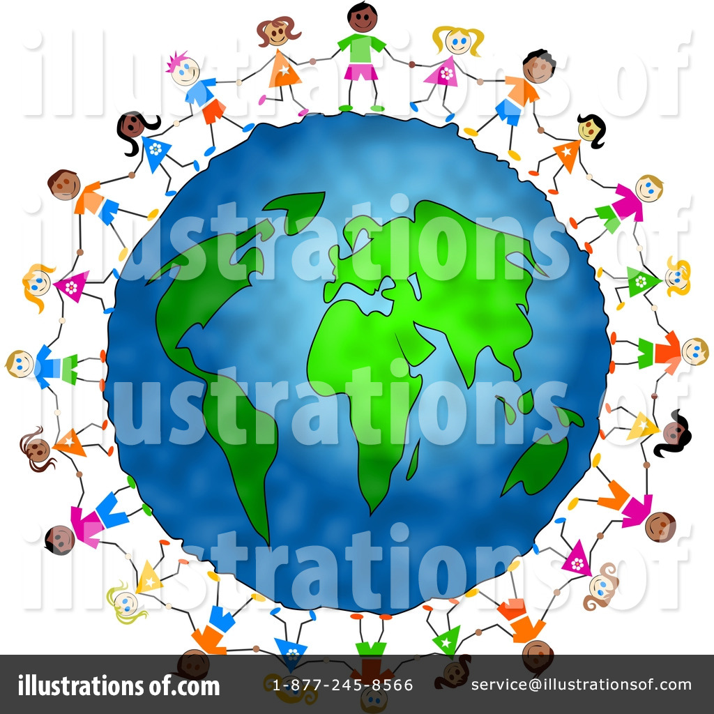 Diverse children holding hands around a colorful Earth globe, symbolizing global unity and childhood friendship.