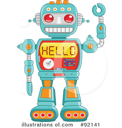 Retro Robot Illustration - Friendly Cartoon Bot Saying Hello