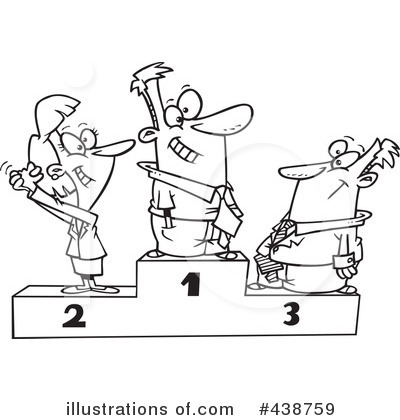 Three cartoon characters on a winners' podium: 1st place grinning with trophy, 2nd cheering, 3rd slumped and disappointed.