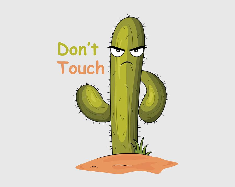 Angry cartoon cactus with arms crossed and text "Don't Touch" beside it.