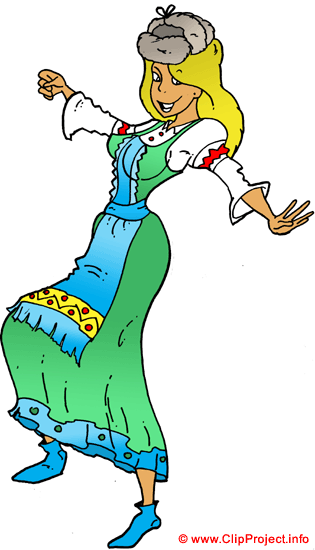 Smiling blonde woman in colorful traditional Eastern European folk costume dancing joyfully.