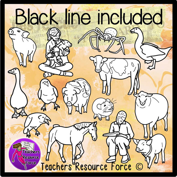 Farm Animal Clipart Set with Black Line Art - Teachers Resource Force