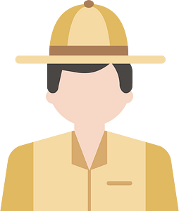 Illustrated avatar of a person wearing a pith helmet and beige safari-style jacket against green background.