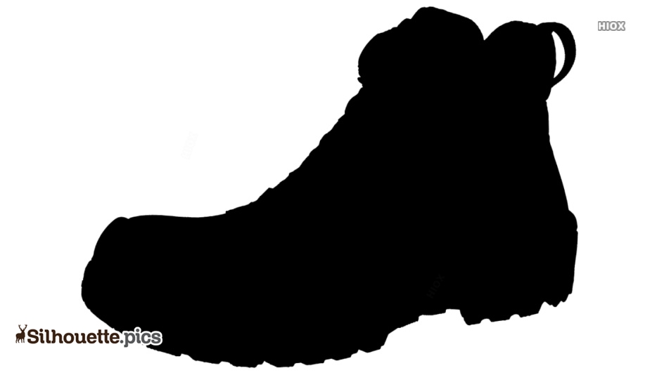 Black silhouette of a rugged hiking boot with thick sole and pull loop, isolated on white background.