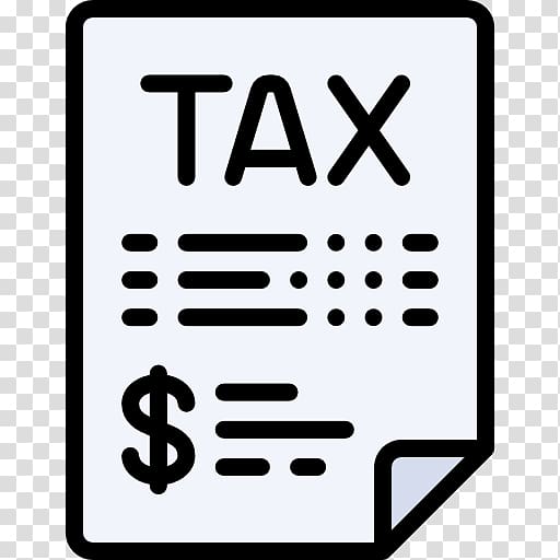Tax document icon with bold "TAX" text, placeholder lines, and a dollar sign symbol on a white paper sheet with curled corner.