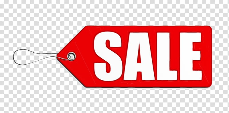 Red sale tag with bold white "SALE" text and string loop, on transparent background.