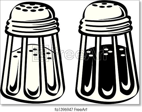 Black-and-white illustration of two salt and pepper shakers, one filled with white salt, the other with black pepper.