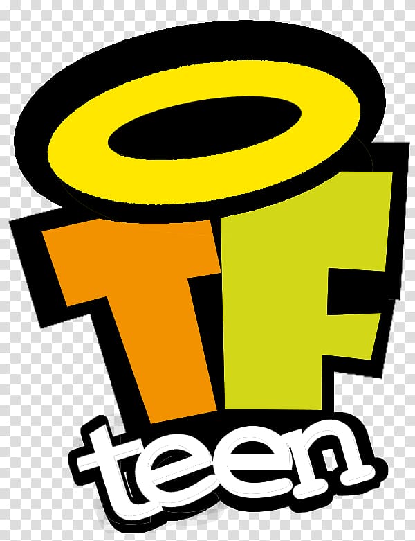 TFteen logo featuring bold orange and lime green letters with a yellow halo-like 'O' and white stylized "teen" below.