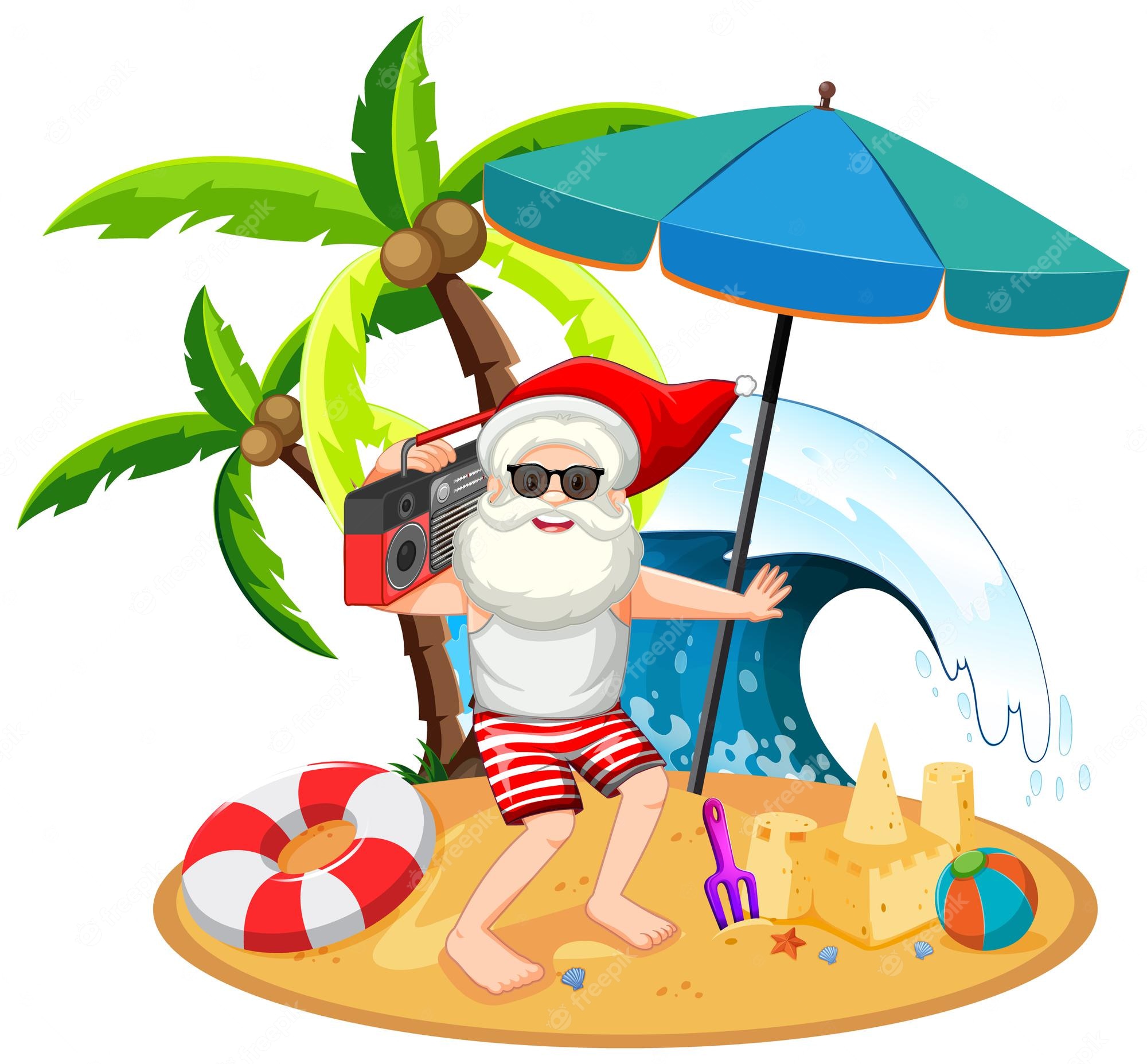 877-santa-at-the-beach-illustrations-royalty-free-vector-graphics-clip-art-library