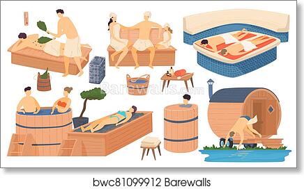 Sauna & Steam Bath Relaxation Scenes - Vector Illustration Collection