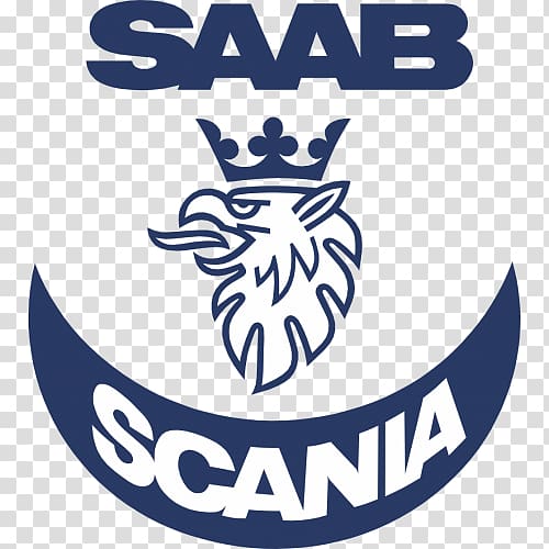 SAAB Scania logo featuring a crowned griffin head with "SAAB" above and "SCANIA" on a blue crescent below.