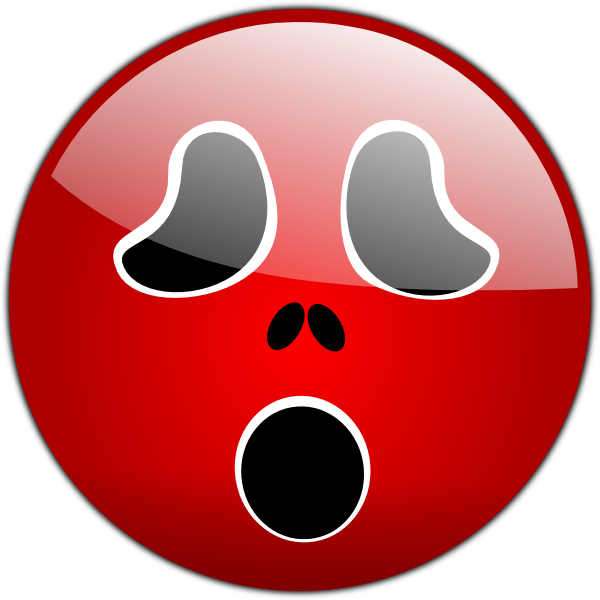 Red glossy emoji with wide open eyes and mouth, expressing shock or surprise.