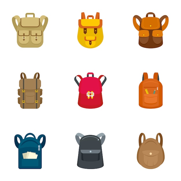 Backpack Icons Collection - Flat Design Vector Illustrations for Web & Apps