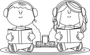 Kids Listening & Reading Together - Educational Illustration