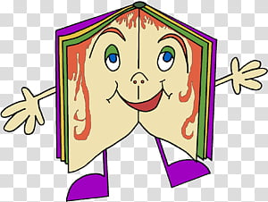 Cheerful cartoon book character with smiling face, arms outstretched, and colorful pages as body.