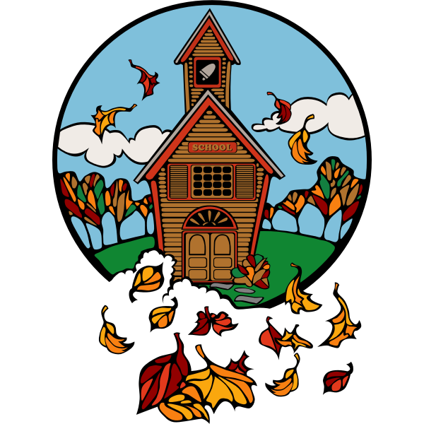 Autumn Schoolhouse Illustration - Free Educational Clipart