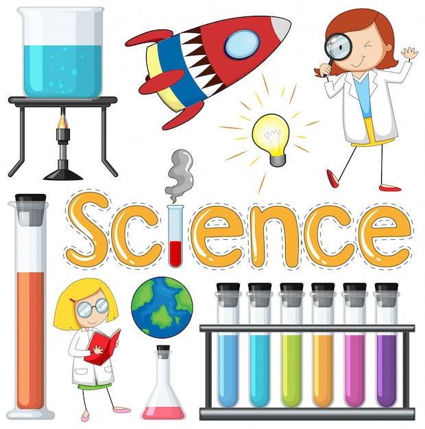 Science laboratory clip art set, scientist, chemistry, biology, testing ...