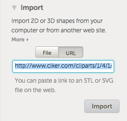 Import interface showing URL field with Cliker.com clipart link and import button