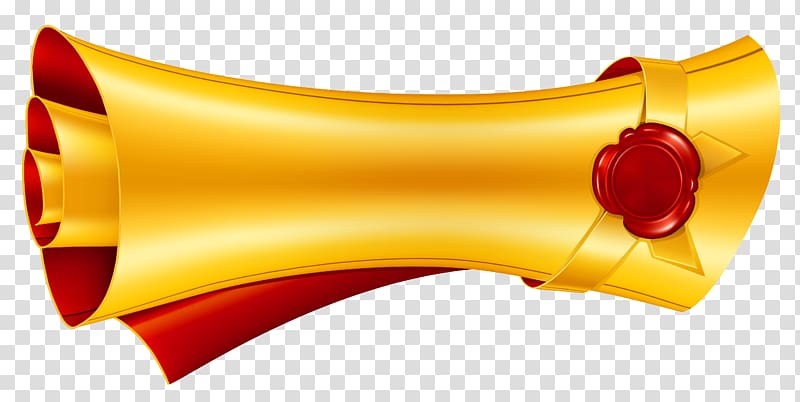 Golden scroll with red wax seal on transparent background, symbolizing official decree or ancient document.
