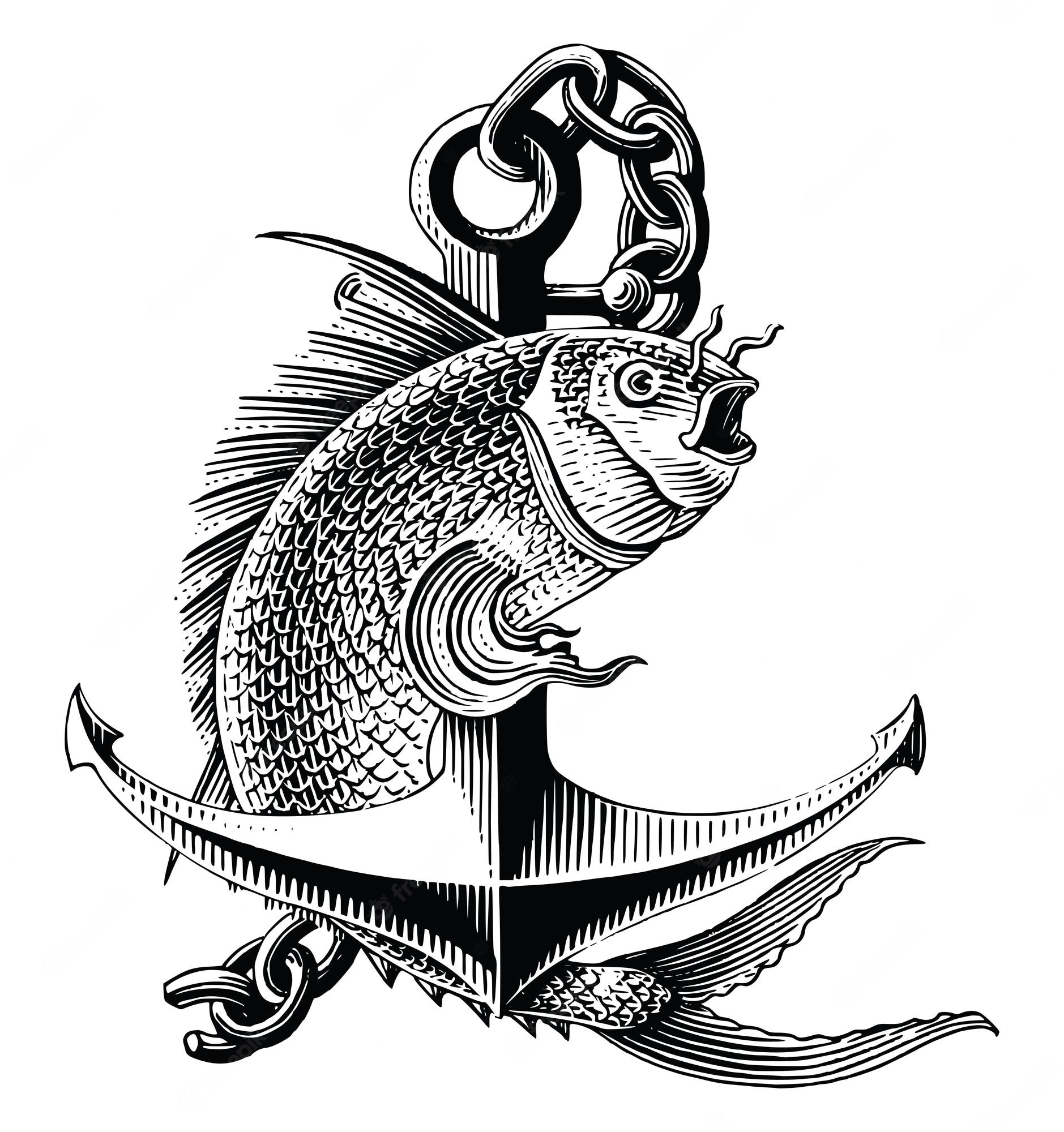Koi Fish and Anchor Tattoo Art - Traditional Nautical Symbolism