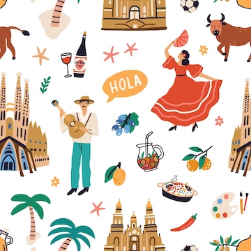 Spain Icons Set. Spanish Traditional Symbols And Objects On White ...