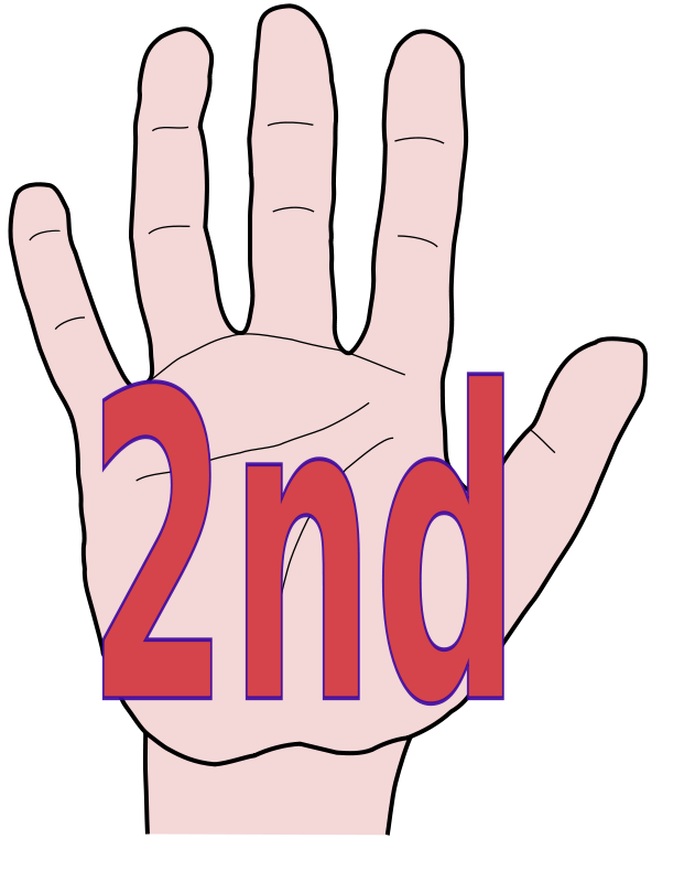 Open hand with red "2nd" text overlay, indicating second place or position.