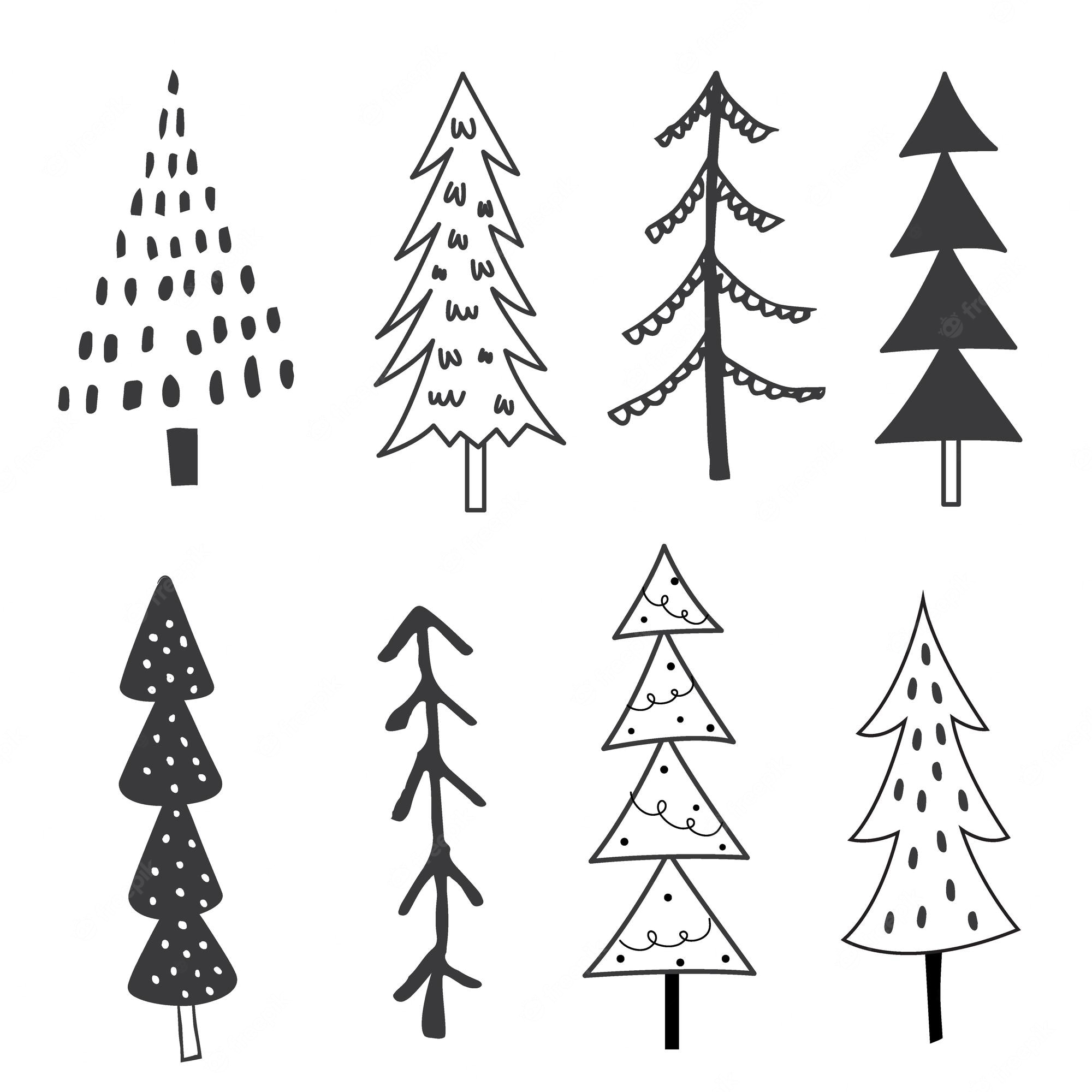 christmas tree black and white - Clip Art Library