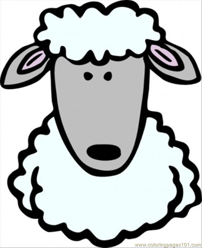 Cartoon sheep face with fluffy white wool, gray muzzle, and pink inner ears.