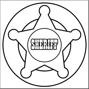 Line-art illustration of a classic five-pointed sheriff's badge with "SHERIFF" text in the center, enclosed in a circular border.