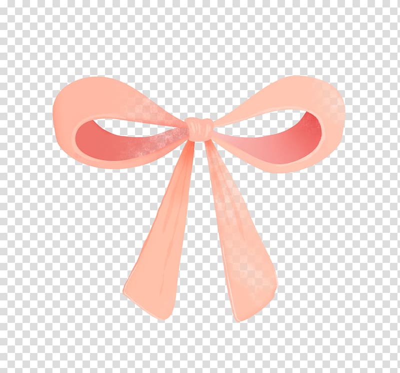 Soft peach-colored ribbon bow with gentle shading and transparent background, ideal for decorative use.