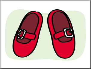 Pair of classic red Mary Jane shoes with buckle straps on a light green background.
