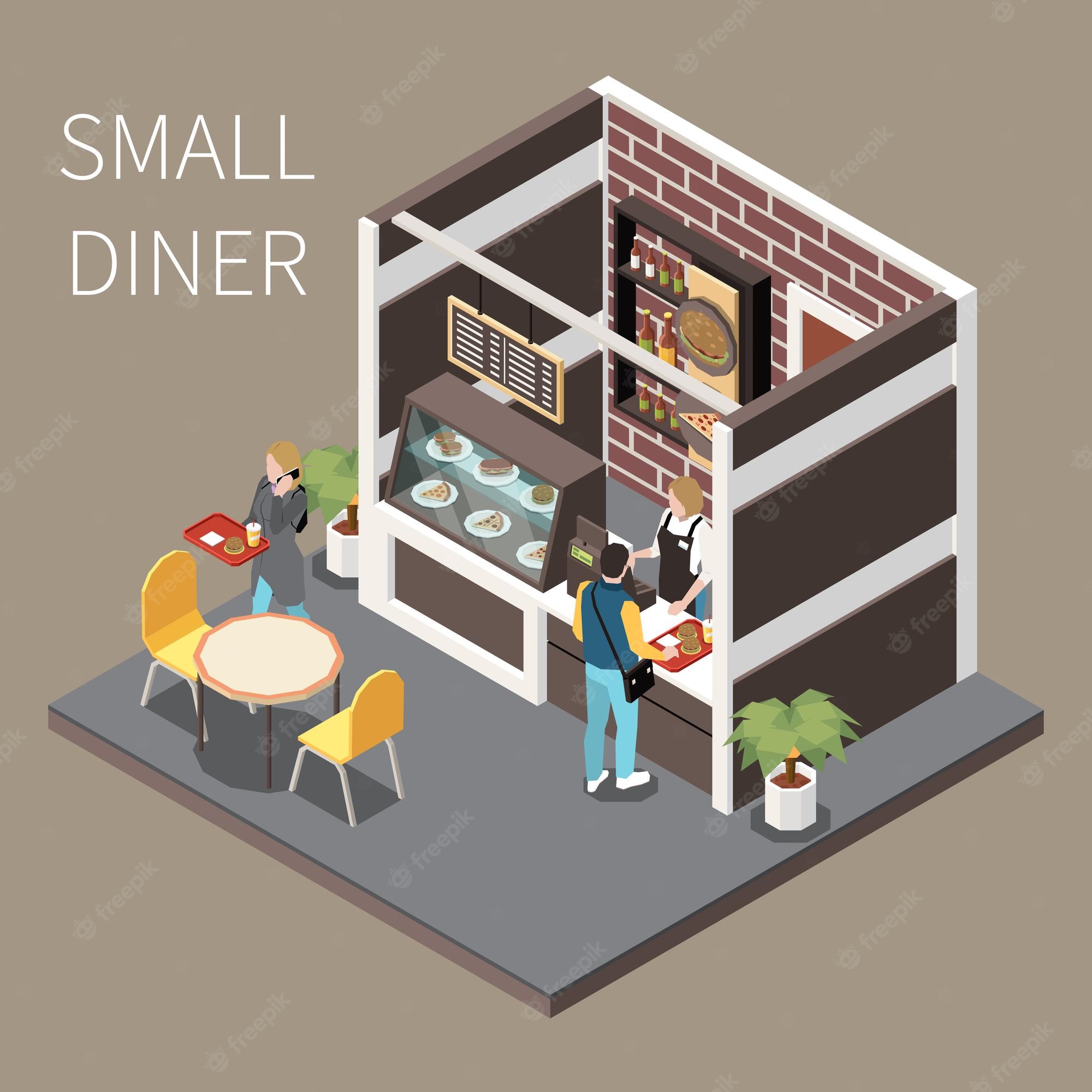 Small Diner Interior - Isometric Restaurant Design Illustration