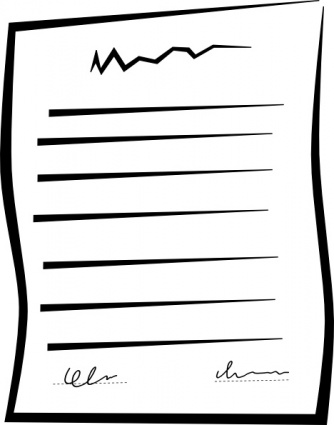 Hand-drawn illustration of a signed legal document with placeholder text lines and two signatures at the bottom.