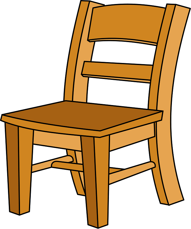 Simple wooden ladder-back chair with square seat and four legs, illustrated in warm brown tones on gray background.