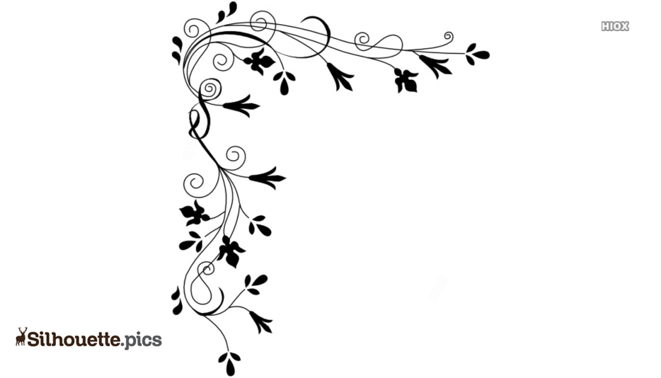 Elegant black-and-white floral vine corner decoration with swirling tendrils and stylized leaves.
