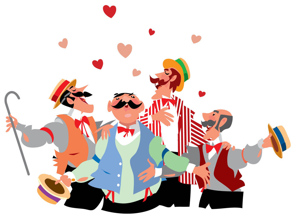Vintage Gentlemen Celebration Illustration - Joyful Heart-Filled Scene