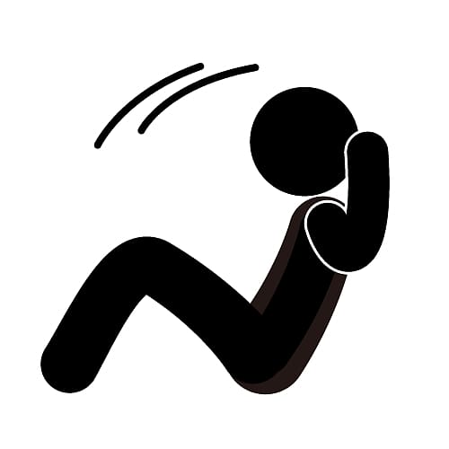 Black stick figure icon showing a person slipping or falling backward with motion lines indicating loss of balance.