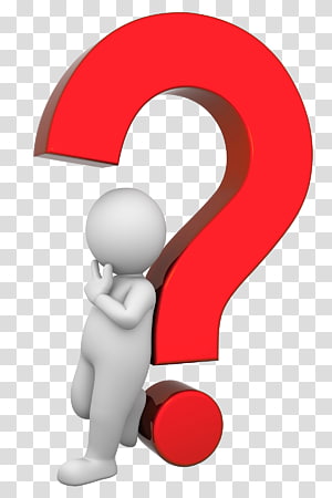 A white 3D figure pondering beside a large red question mark on transparent background.