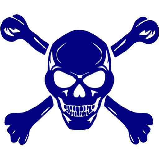 Blue skull and crossbones symbol on white background, indicating danger or poison.
