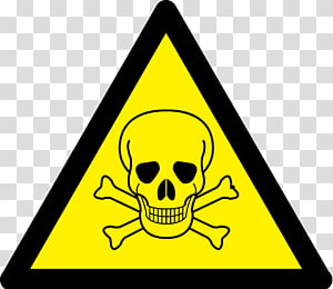 Yellow triangular warning sign with black border, featuring a skull and crossbones symbol indicating poison or lethal hazard.