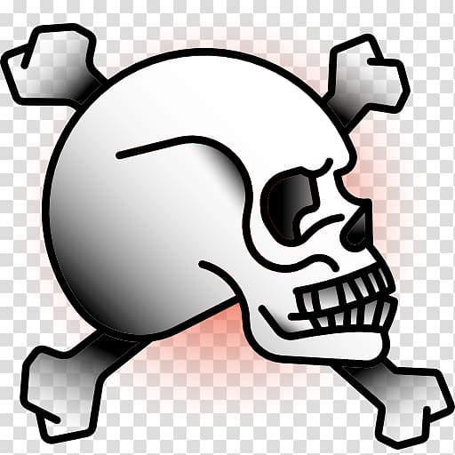 Stylized skull and crossbones icon with grayscale shading and black outlines on transparent background.