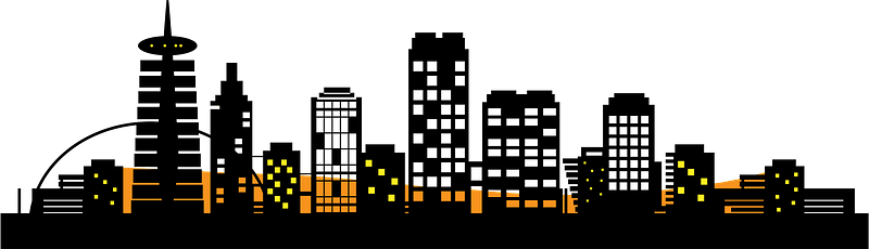 Pixel-art city skyline at night with illuminated windows and iconic tower silhouette.