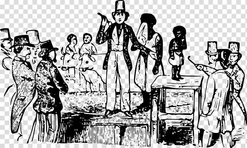 Historical Auction Illustration - 19th-Century Slave and Livestock Sale
