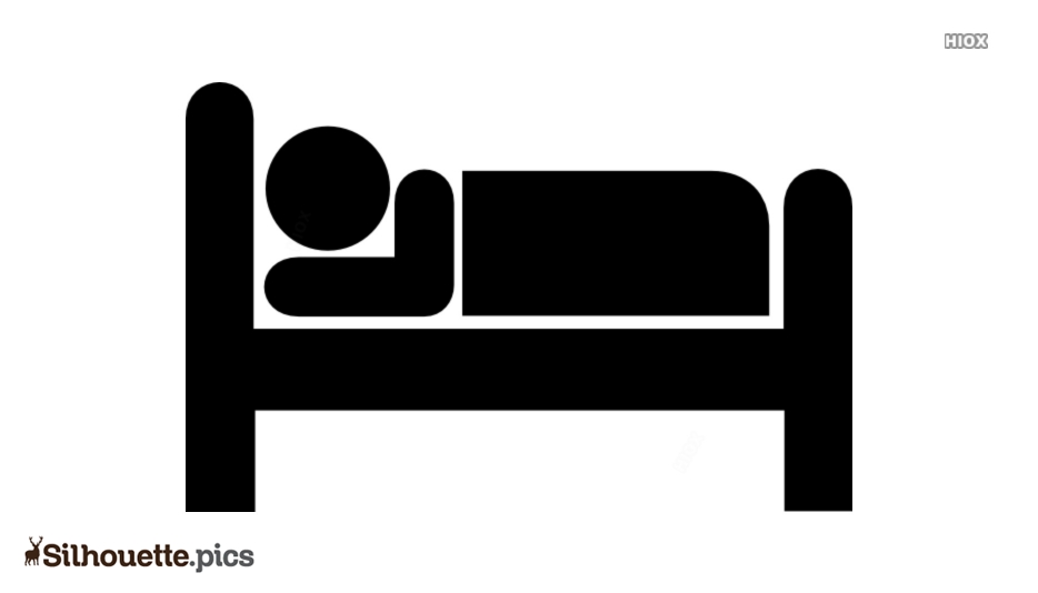 Black silhouette of a person lying in bed, viewed from the side, with head on pillow and body under blanket.