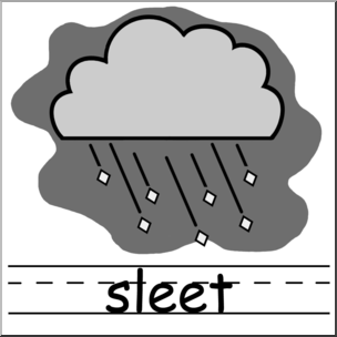 Gray cloud raining diamond-shaped sleet pellets with the word "sleet" below.