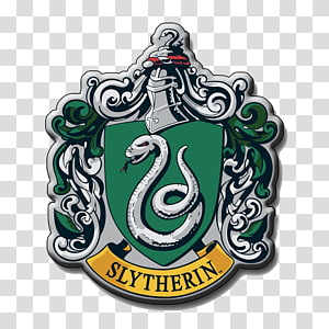 Slytherin House crest from Harry Potter, featuring a green shield with a silver serpent and ornate silver-green scrollwork.