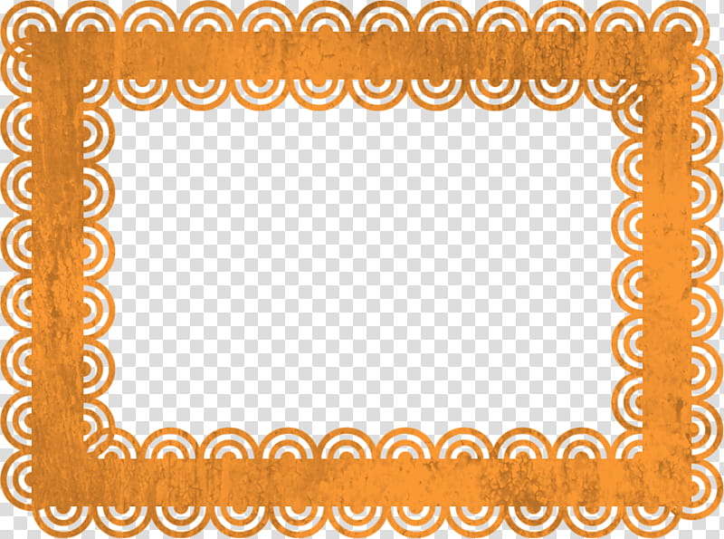 Orange ornate scalloped frame with vintage texture on transparent background