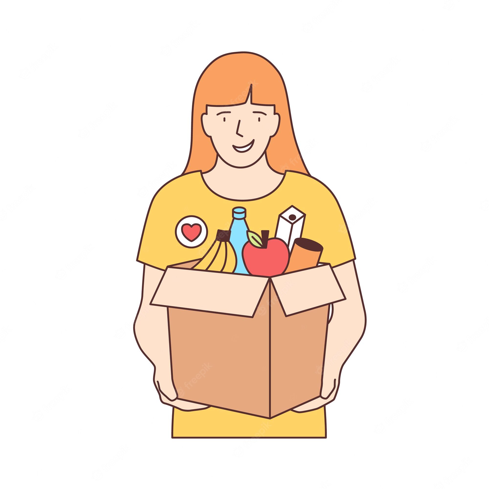 Food Donation Volunteer Holding Grocery Box - Charity & Community Support