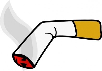 A cartoon-style lit cigarette with smoke curling upward and a red glowing tip.